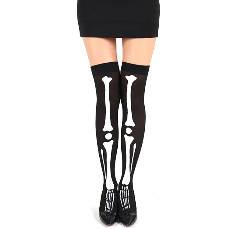 1 Pair Halloween Skeleton Bones Print Socks Y2k Aesthetic Women's Long Socks Casual Slim Gothic Rock Punk Hip Hop Socks Girls view 5