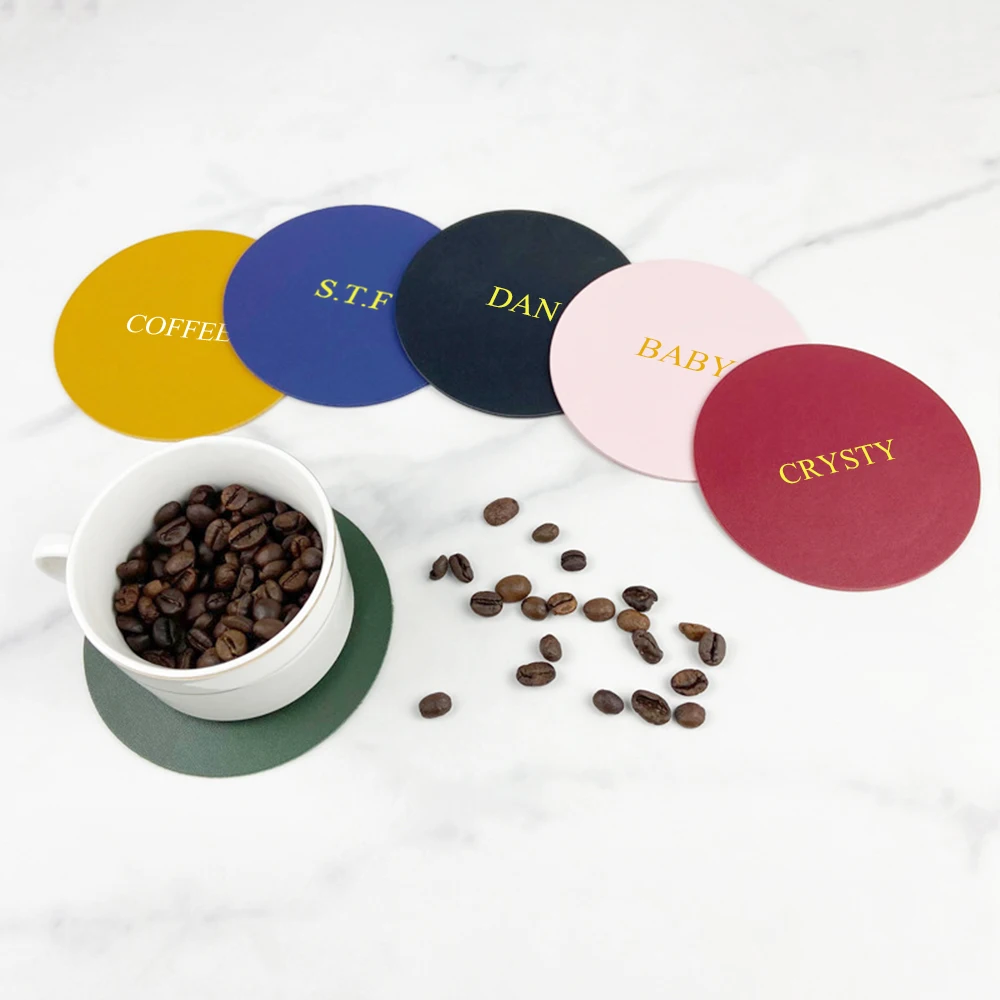 Custom Letters Round Coffee Cup Mat Pad Luxury DIY PU Cafe Coaster Gift Heat Insulation Car Table Tea Glass Placemat Home Decor