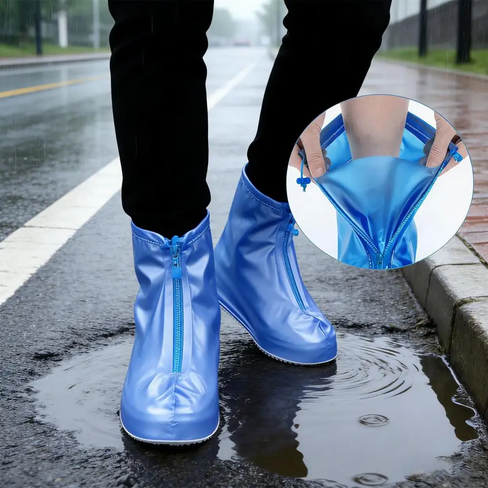 

Rainproof Shoe Covers Thickened Anti Leak Waterproof No Seam Zipper Wide Opening Non-slip Shoe Protectors for Kids