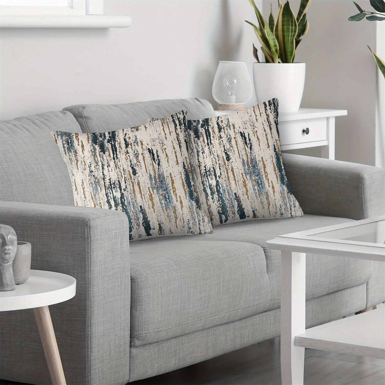 2pc Set of 2 Abstract Modern Distressed Stripe Decorative Throw Pillow Covers for Couch Sofa Living Room