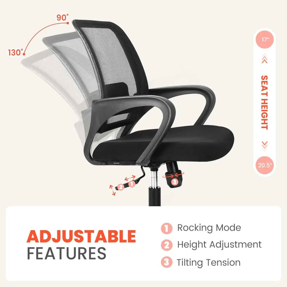 Ergonomic Mesh Computer Chair with Adjustable Height and Lumbar Support for Comfortable Swivel Seating
