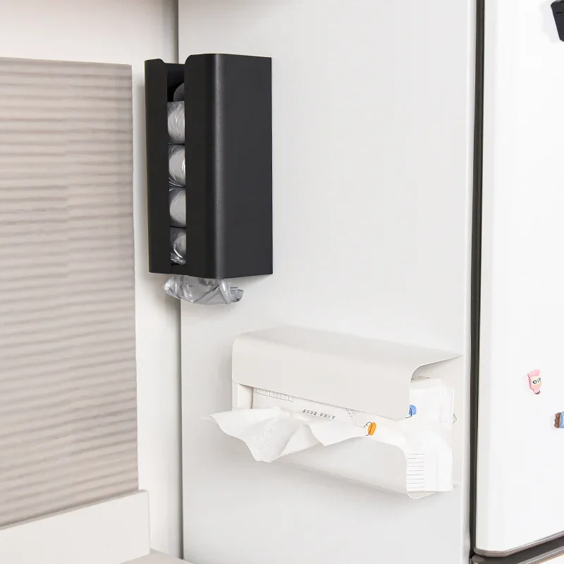 Carbon Steel Wall Mount Tissue Box,Magnetic Paper Towel Holder for Fridge Side,Kitchen Napkin Dispenser with Garbage Bag Storage