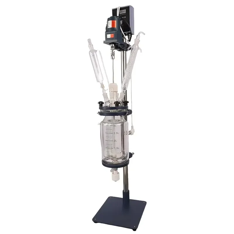 i 1-5L Double Layer Laboratory Glass Reactor Jacketed Bioreactor with Pressure Vessel Core Components Reacts Kettle