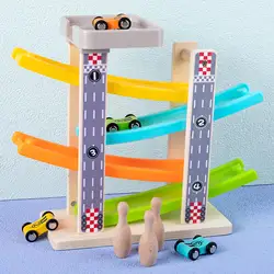 Ramp Race Track Car Wooden Toys Educational Toy Slide for Boys Kids