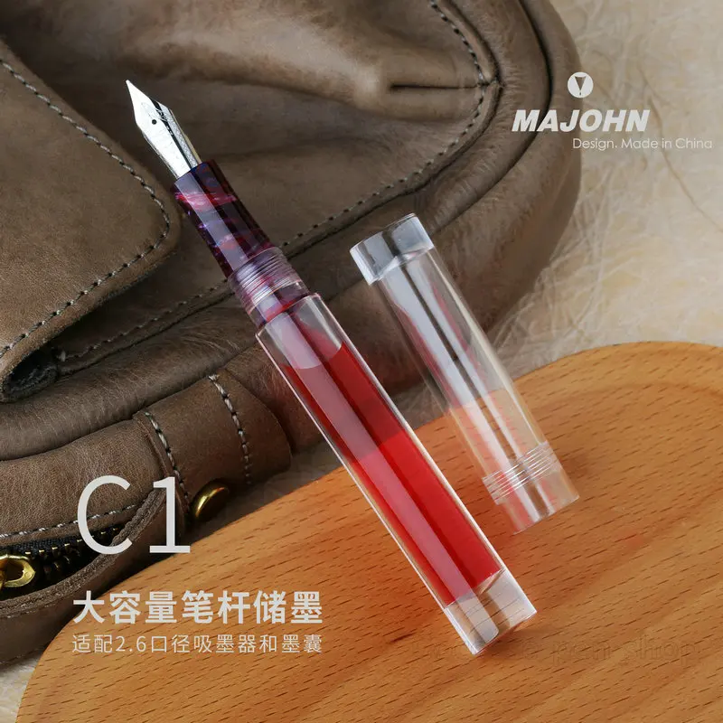 Festival Commemorative MAJOHN C1 Eyedropper Fountain Pen EF/F/M Nib Super Large Ink Volume Clear Resin Shell Premium Business