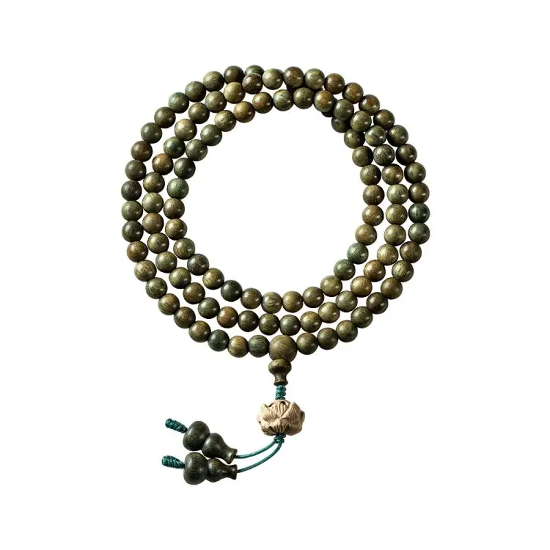 Natural Sandalwood Incense Green Sandalwood Bracelet 108 PCs Rosewood Buddhist Lucky Beads Bracelet 6 8mm Men Lady Couple Beads