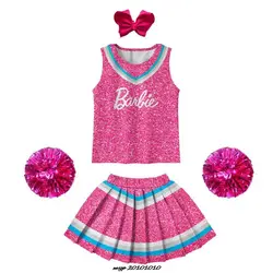 Disfraz de Cosplay para niños y niñas, traje de Barbie, película, fiesta de cumpleaños, vestido de princesa rosa, Halloween, Carnaval, conjuntos de disfraces para Padres