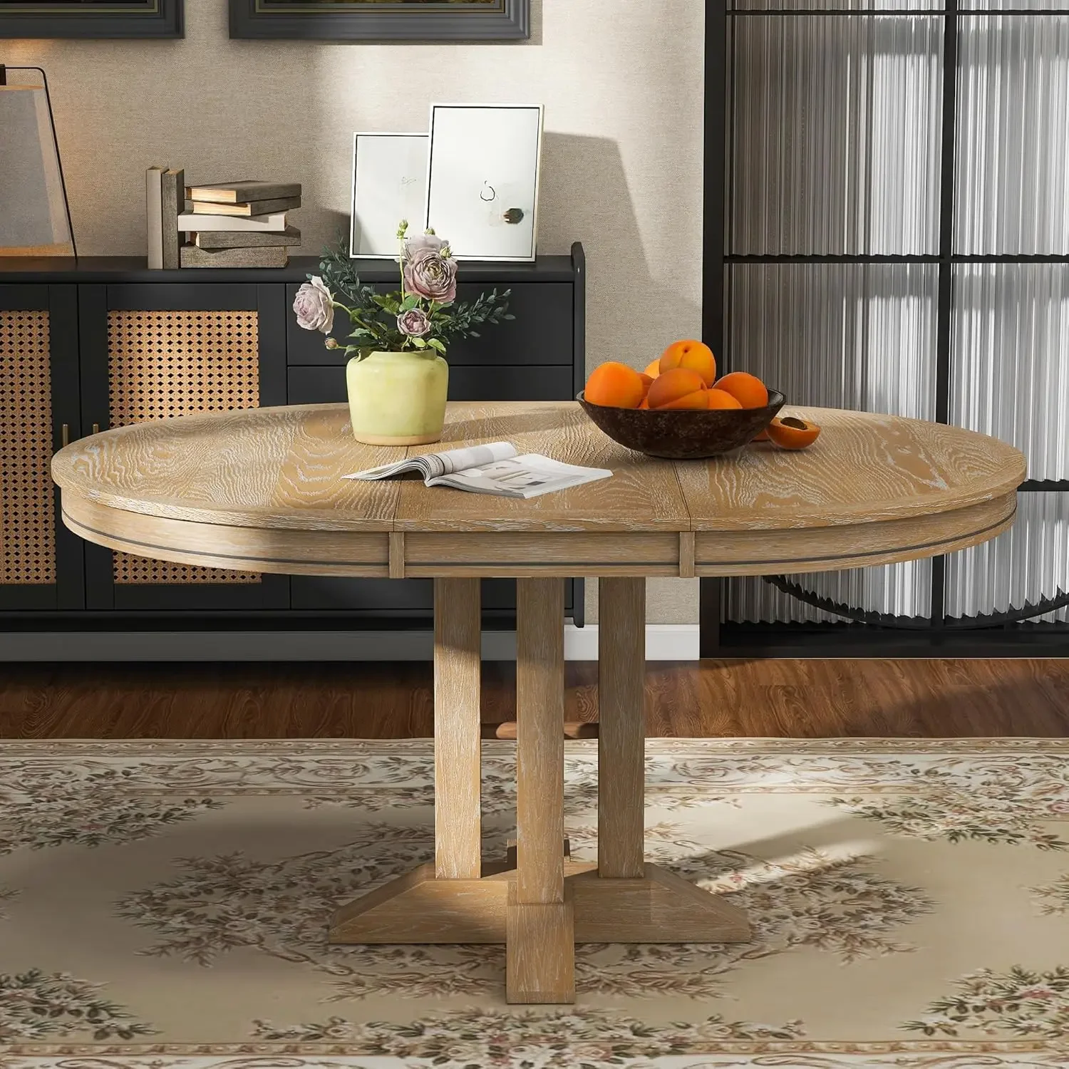 Table à manger extensible ronde en bois de ferme, 42 en effet, 56 pour 4-6 personnes, cuir chevelu de 14 pouces, meubles de cuisine fonctionnels