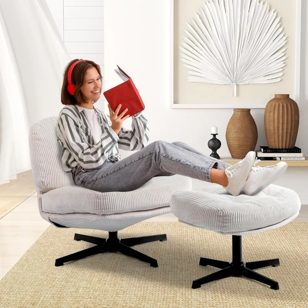 كرسي HollyHOME منجد دوار 360 درجة مع مسند، كرسي قراءة مريح من القماش ومسند للقدمين #2