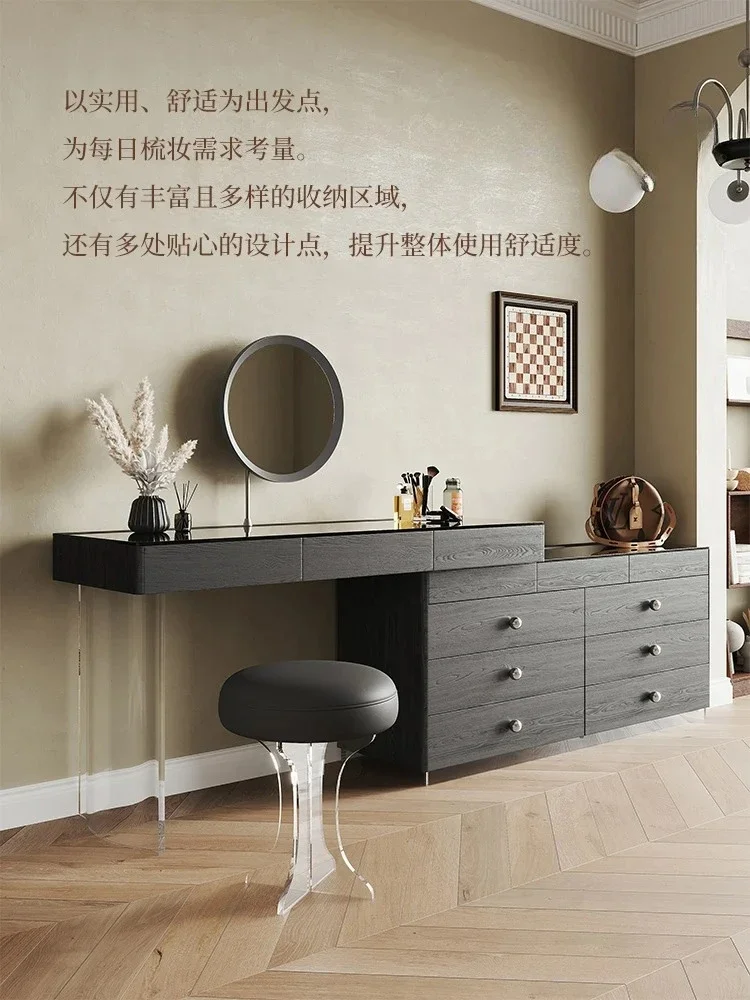 

Simple Retro Integrated Dresser Retractable Rotating Large Capacity Makeup Table Designer Furniture