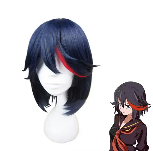 

Matoi Ryuko Cosplay Wig for Women Short Blue With Red Anime KILL la KILL Heat Resistant Hair + Wig Cap Halloween Carnival Props