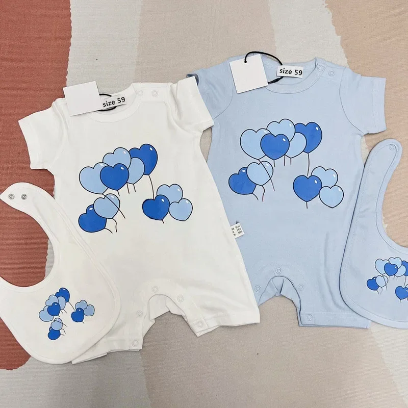 

1 set /2pcs Newborn Baby Girl Pink Blue Balloon Clothes New Born Boy Baby short Sleeve Bodysuit With Bib Clothes