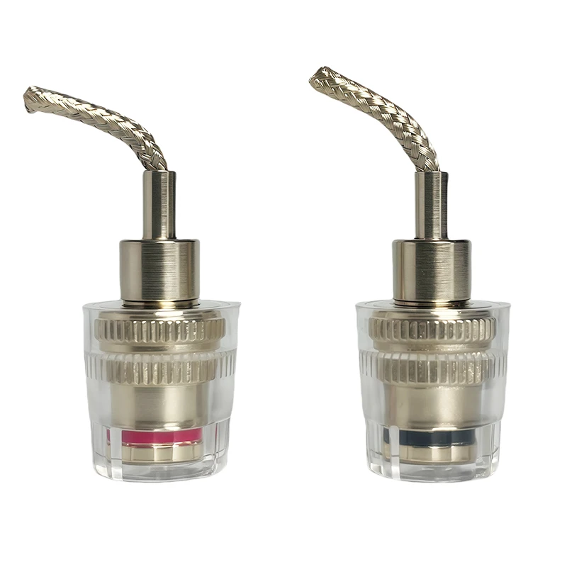 4Pcs Transparent Crystal Speaker Binding Post with Braided Copper Wire Banana Socket for Amplifier HiFi Audio Speaker