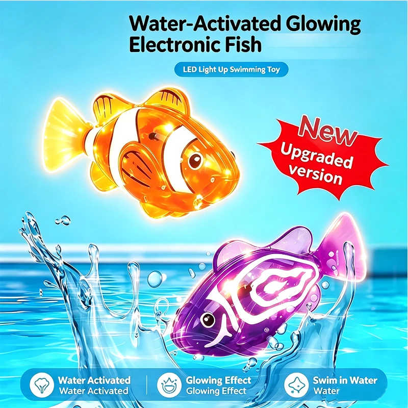 Electric Swimming Fish Tank Toy Realistic Light Up Induction Luminescence Robotic Fish Electronic Pet Water for Bath Time Play