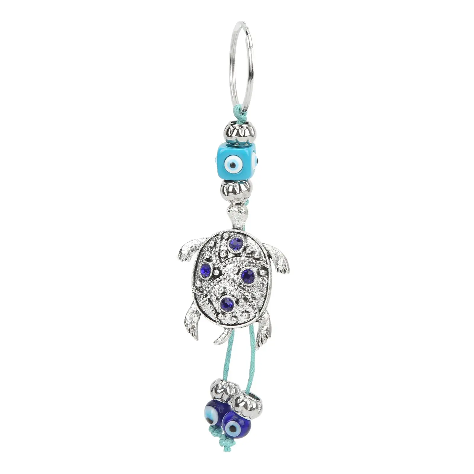 Turkish Evil Eye Keychain with Coloured Glaze Tortoise Design Durable Alloy for wall , for keys , and for bag 