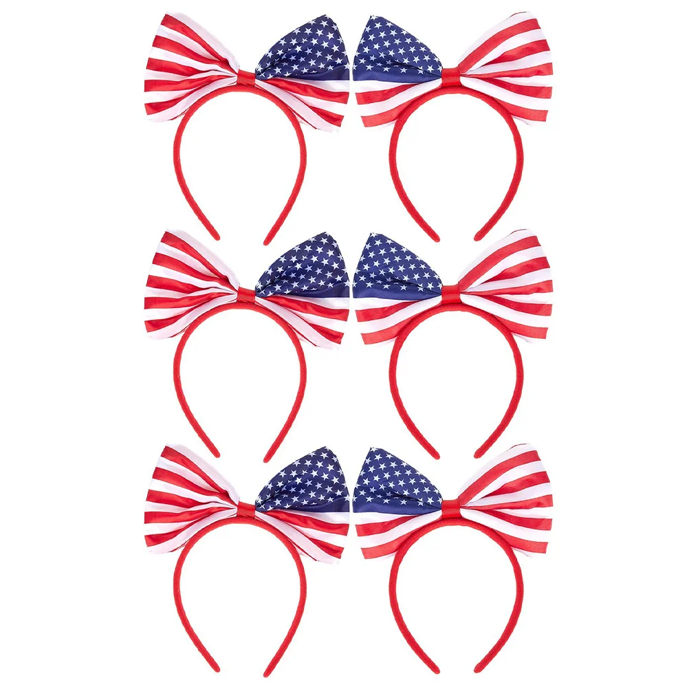 

6Pcs Patriotic Hair Hoop Set Red Blue Satin Independence Day Headdress for Party Fun Festival Costume Accessory