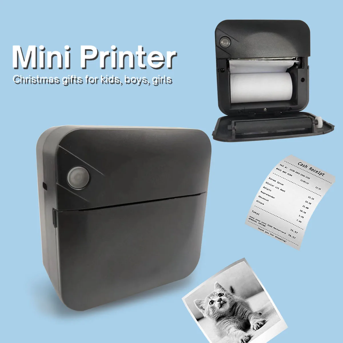 Mini Photo Printer Portable Wireless BT Thermal Photo for iOS Android Mobile Phone, Inkless Printing Gift Study Label