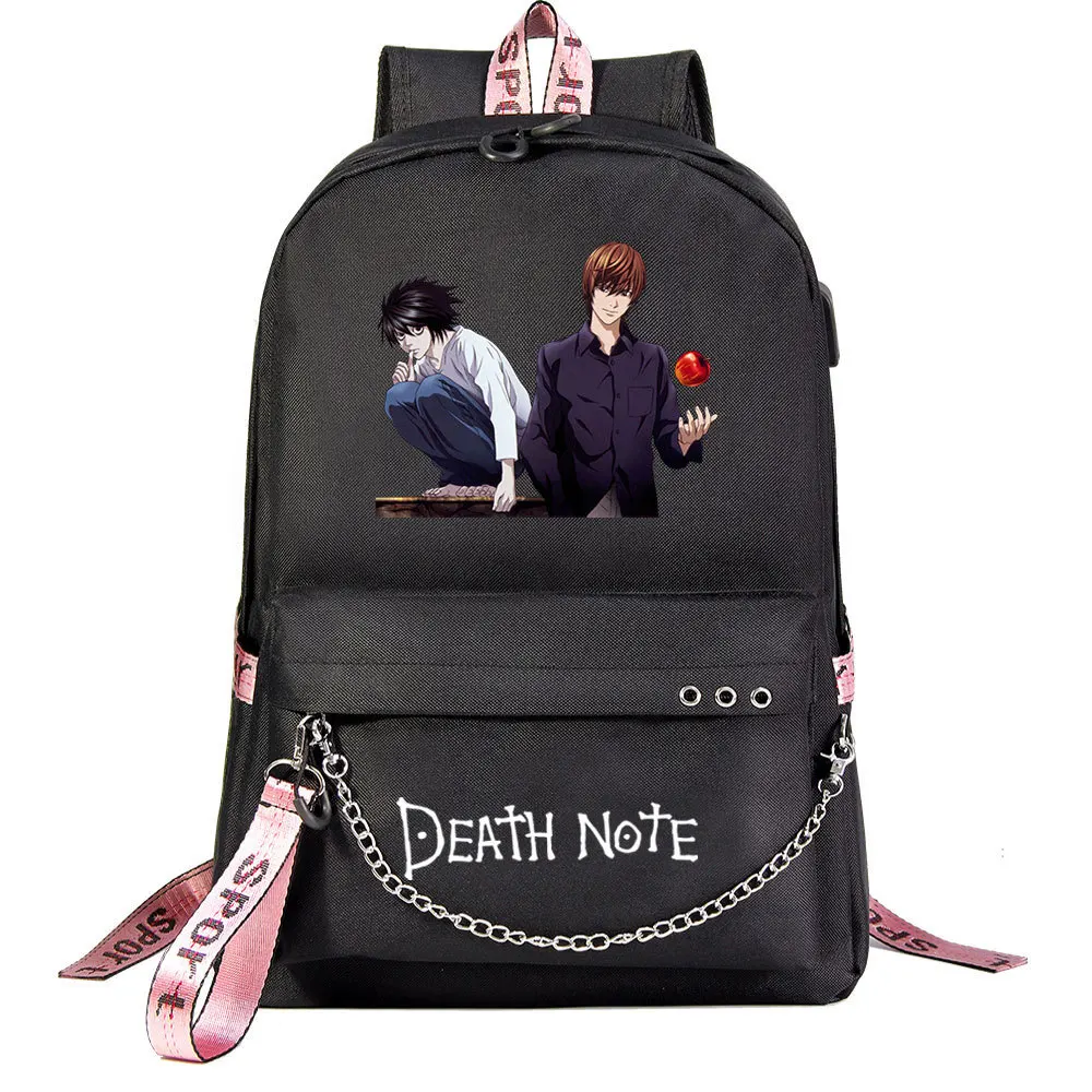 Nuovo Anime Death Note zaino per adolescenti bambini borsa da viaggio per studenti pacchetto catena di ricarica USB zaino per Laptop Bookbag Mochila