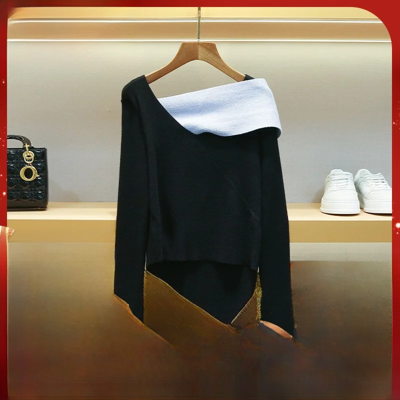 

MaSande Korean Sle Long Sve Asymmetric Knitted Woolen Sweater Spring Women's Faion Commute Sle Single Piece