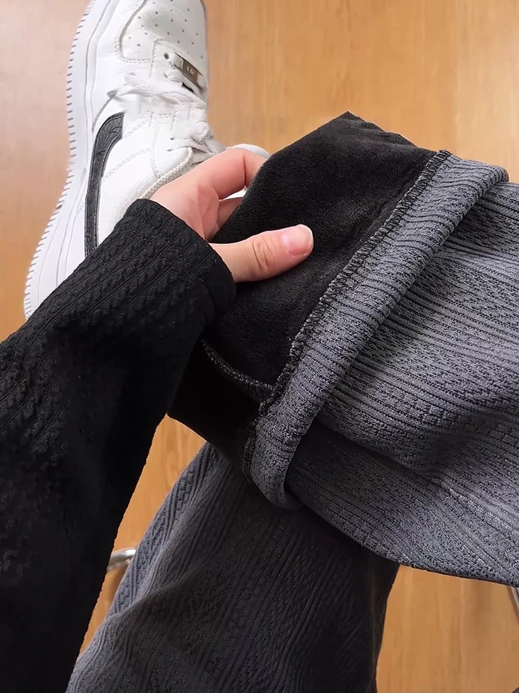 

Мужские повседневные брюки прямого кроя с начесом, с вышивкой в стиле «Зимний урожай», свободные, в американском стиле, повседневные брюки