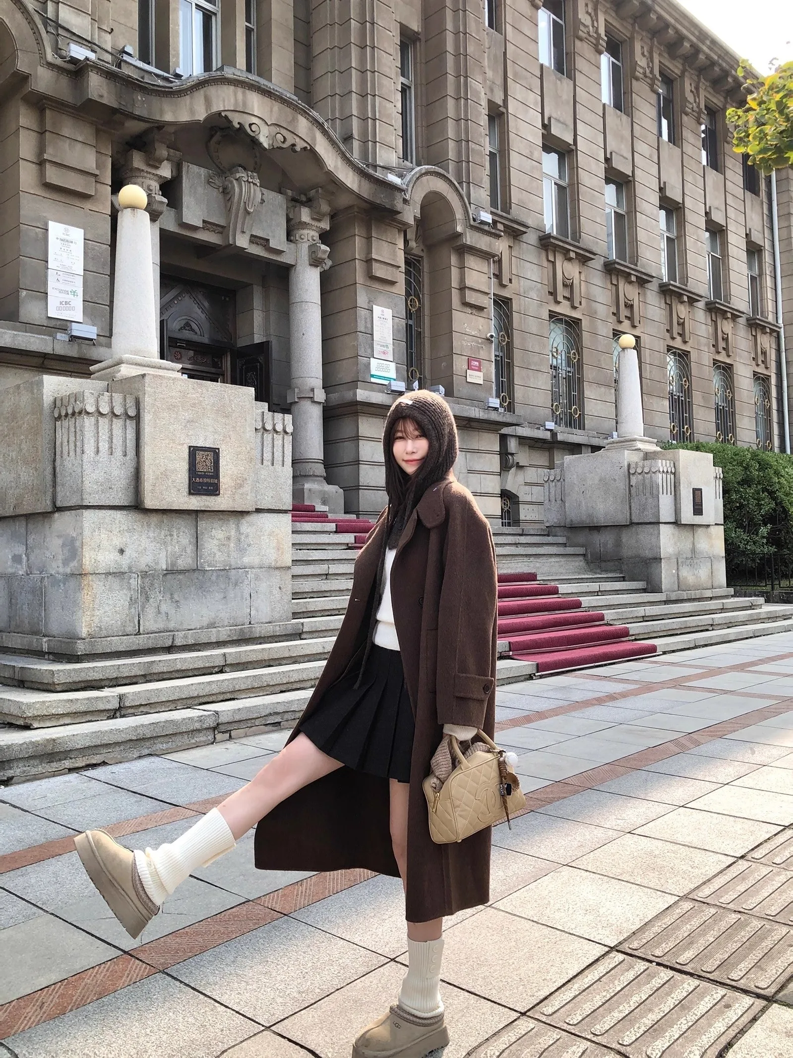 

Kong li Long Woolen Coat Handmade Double-Faced Wool Loose Fit Stand Collar Women's Outerwear Korean Sle Winter New Arrival