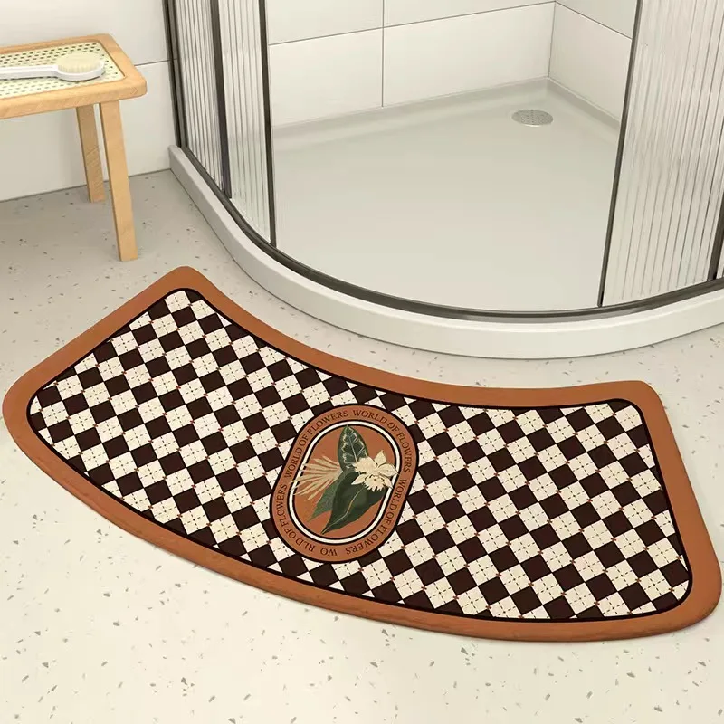 Non-Slip Absorbent Floor Rug, Arc-Shaped Bath Mats, Quick-Drying Bathroom Mat, Shower Room Plush Door Step Foot Pad