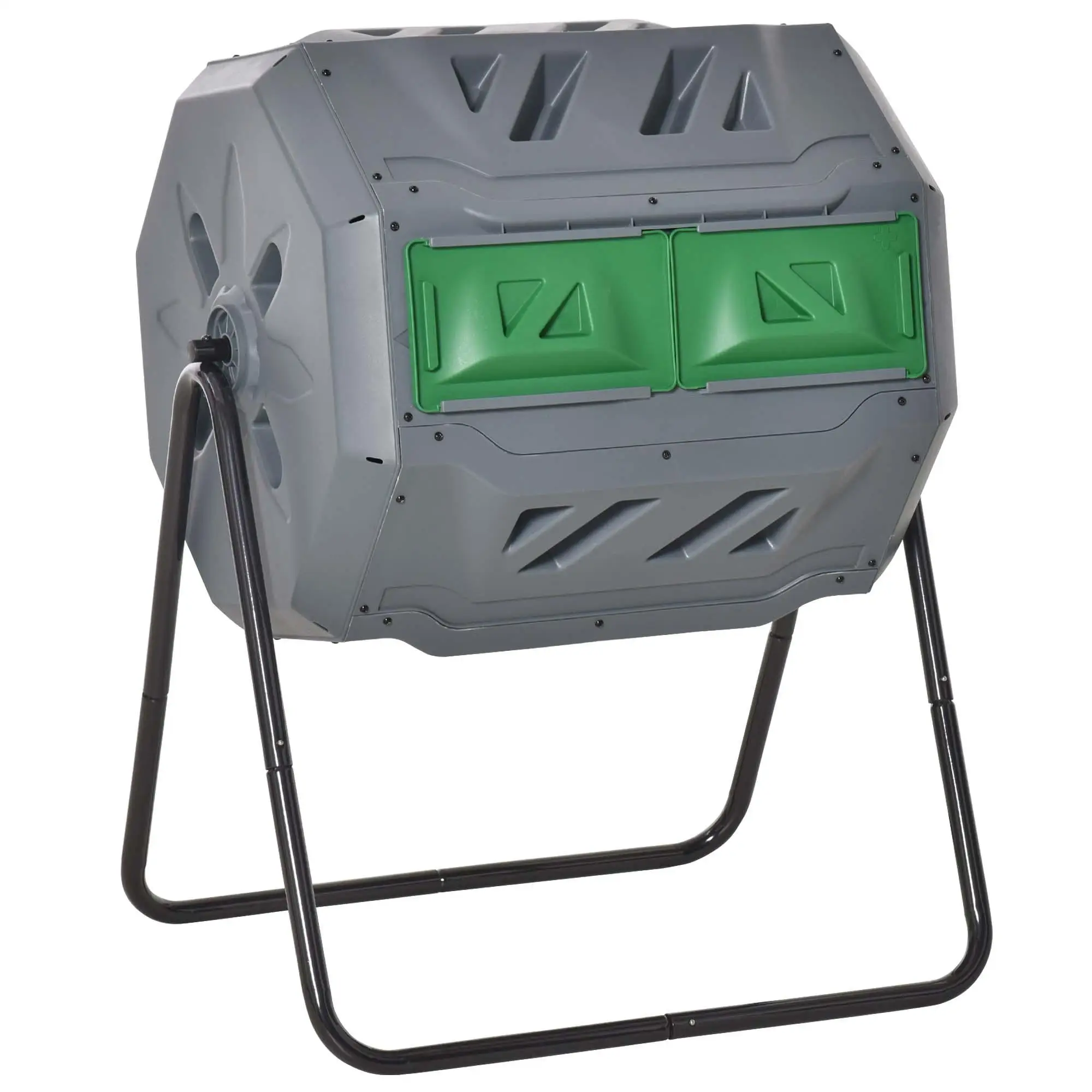 Contenedor de compostaje giratorio de 2 compartimentos, barril giratorio de 160 L con 8 orificios de ventilación, abono de papel para jardín, protección de cultivos