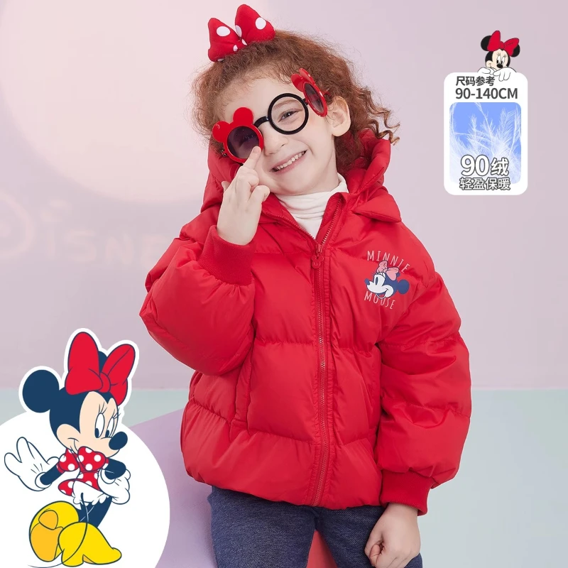 سترة ديزني ميني للفتيات ذات غطاء رأس أحمر، معطف ريش البط الأبيض للعام الصيني الجديد