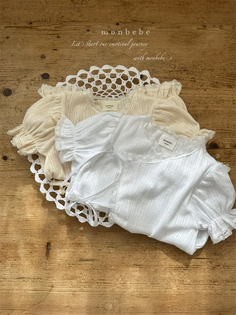 2024 Summer New Baby Diagonal Placket Lace Romper Girls Short Sleeve Lace Jumpsuit Newborn White And Apricot Bodysuit Clothes