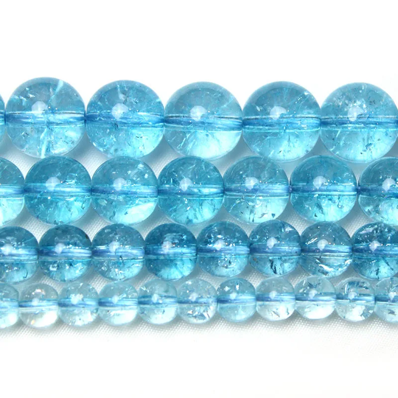 Natural Stone Blue Cracked Crystal Round Loose Spacer Beads 6/8/10MM For Jewelry Making DIY Bracelet 15''Strand Wholesale