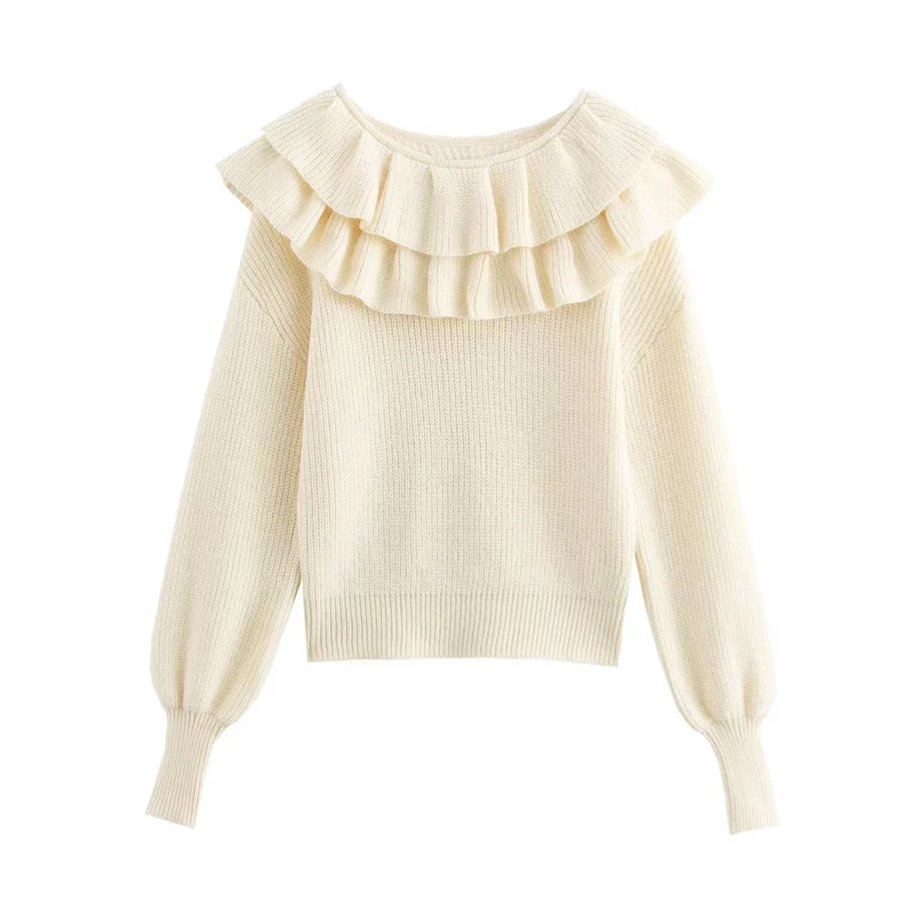 PB&ZA Women's Solid Color Fashion Stacked Decoration Collar Knitted Sweater Autumn/Winter New Product Women's Wear