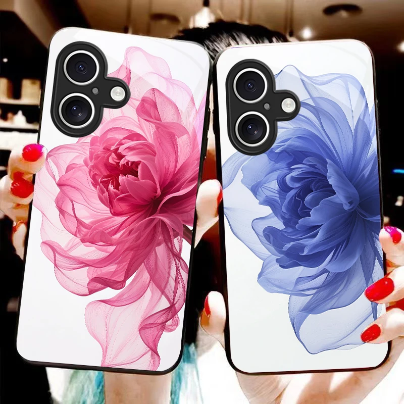 

Pink Cute Rose Blossoms For For iPhone 16E 15 14 13 Plus 12 mini 11 Pro Max XR Xs X 7 8 6S 22 20 Black tempered glass phone case