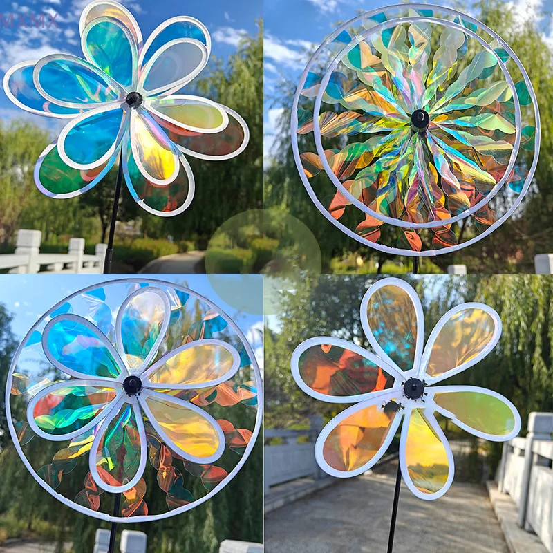 Colorful Lasers Dazzling Sunflower Windmill Large Double-layer Grandient Wind Spinner Kids Toys Outdoor Garden Lawn Yard Decor