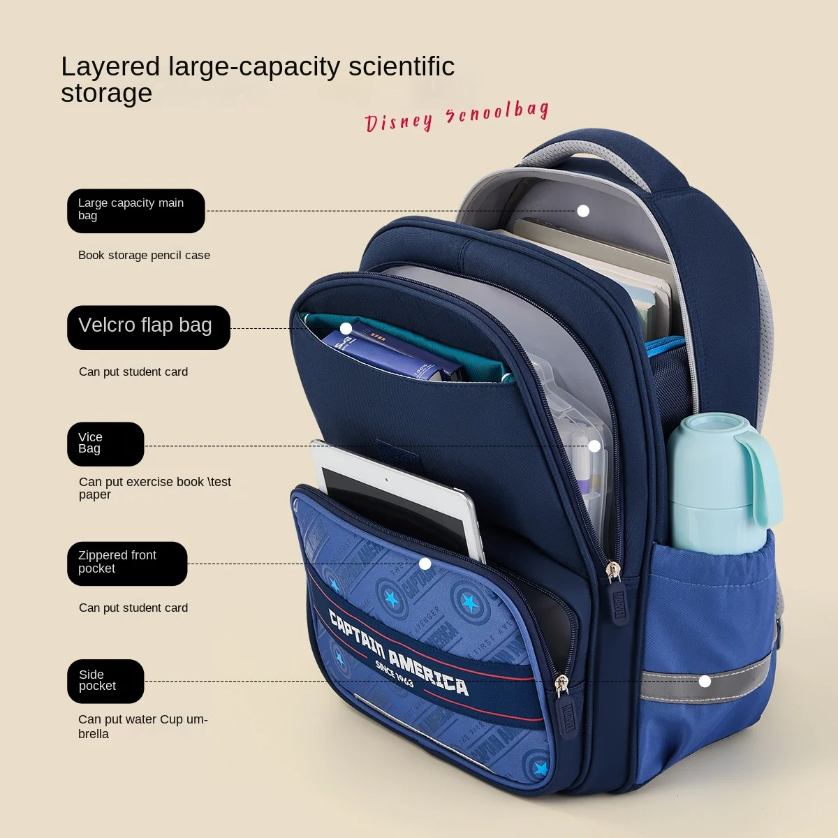 Marvel Leisure Boy School Bag Primary Middle High Student Shoulder Orthopedic Backpack Spider Man Captain America Light Mochilas