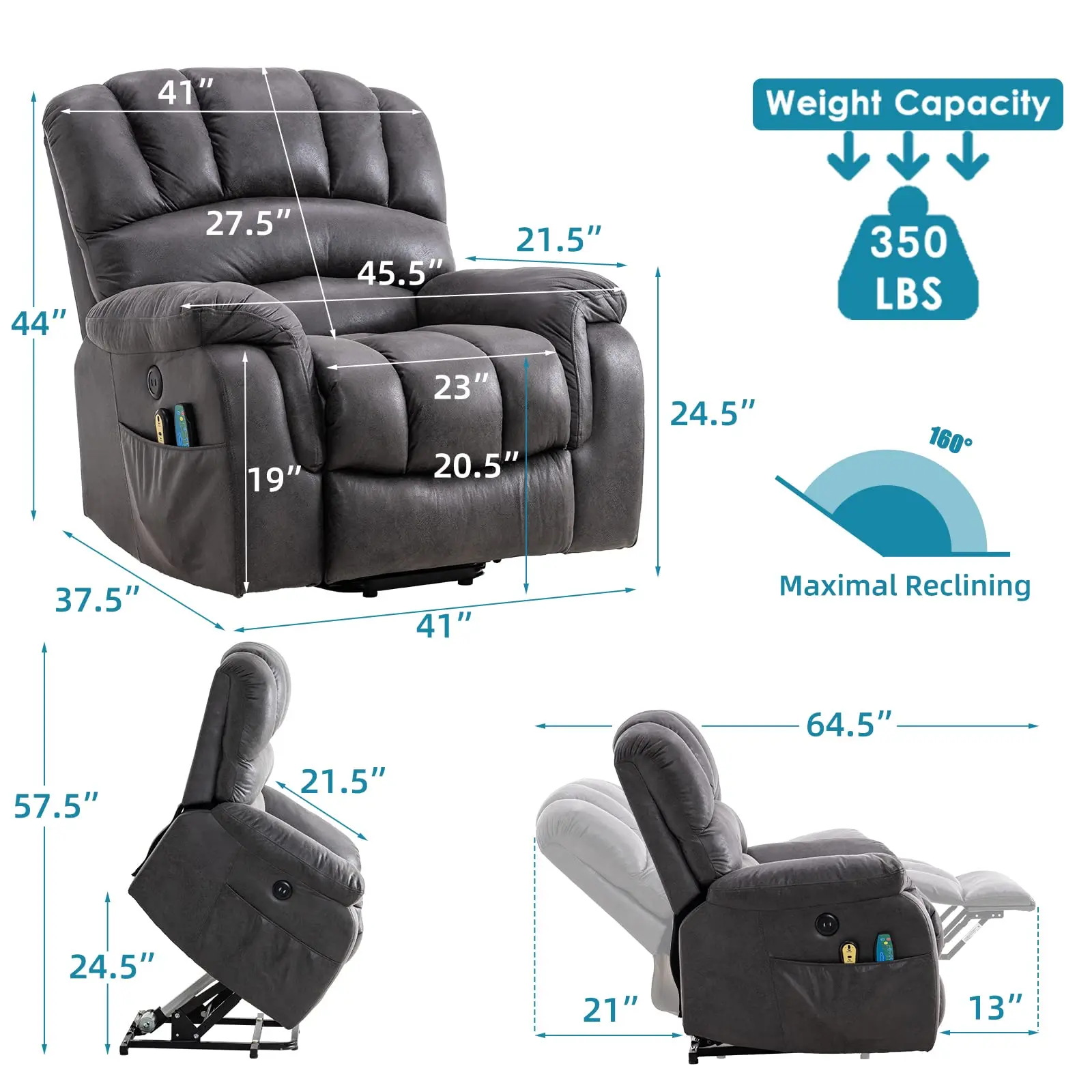 Large Power Lift Recliner Chair with Massage and Heat for Elderly Overstuffed Wide Oversized Electric Recliner with 2