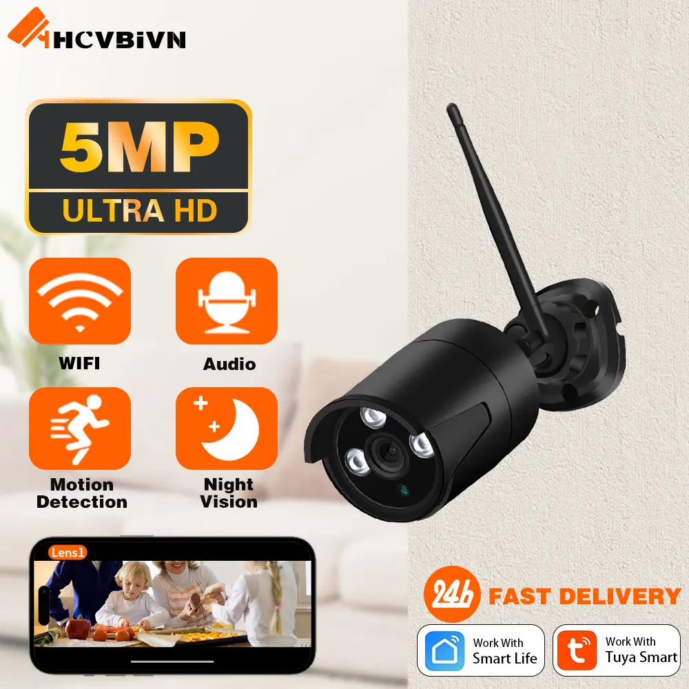 Caméra de surveillance extérieure IP WiFi étanche, caméra vidéo de sécurité, audio sans fil, détection du corps humain, RtspTuya Smart Life, 5MP