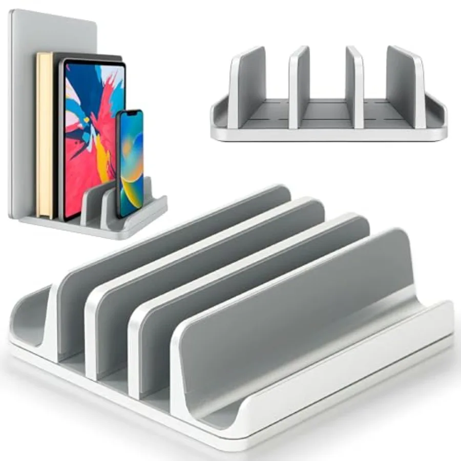 5- Slot Vertical Laptop Stand - Aluminum Laptop Stand Vertical for Desk - Fits MacBook Pro/Air Surface Mobiles and Gaming Lapto