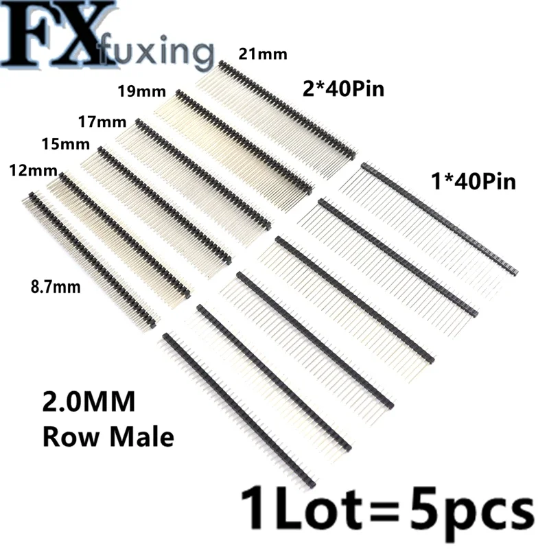 5PCS 2.0mm 2.0 Single Double Row Male 2*40P 1*40P Breakaway PCB Board Pin Header Long 15 17 19 mm Connector Strip Pinheader 2x40