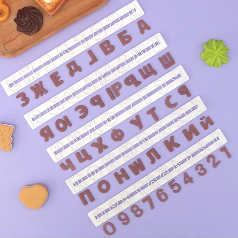 Cake Tool 1 set=5 pcs Russian Alphabet Letters & Numbers Funky Stencil Cutter Set Biscuit Stamp Mould Tool Pastry