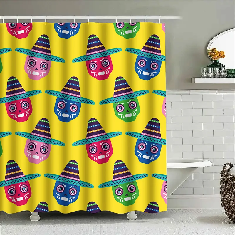 

Tuniu Красочная занавеска для душа с черепом и рисунком сомбреро, забавный принт черепа, мексиканский стиль, домашний декор, подарок для нее