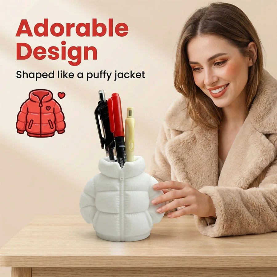 Bread Down Jacket Shaped Pen Holder, Fun Creative Desktop Organizer Box, Cute Table Decoration for Home Office