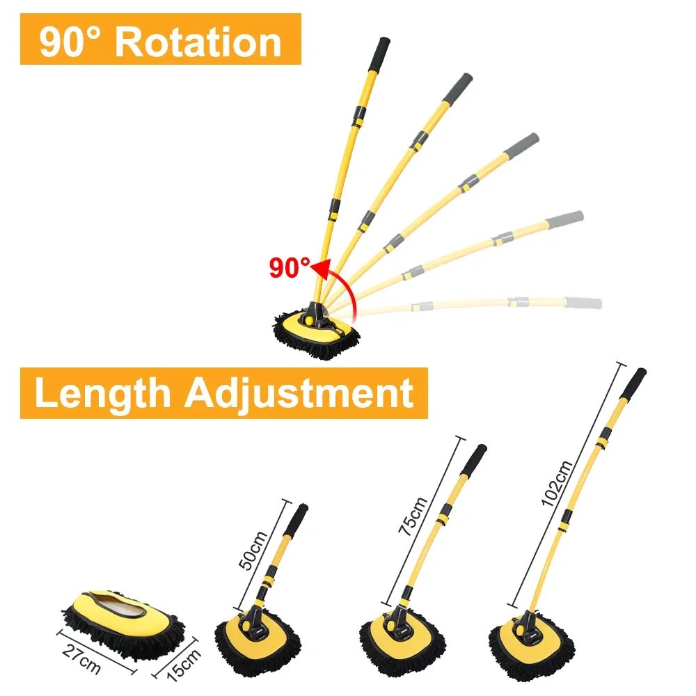 Car Wash Mop Cleaning Brush Telescoping Long Handle Super Absorbent Brushes Three Section Retractable Bent Bar Auto Clean Tools