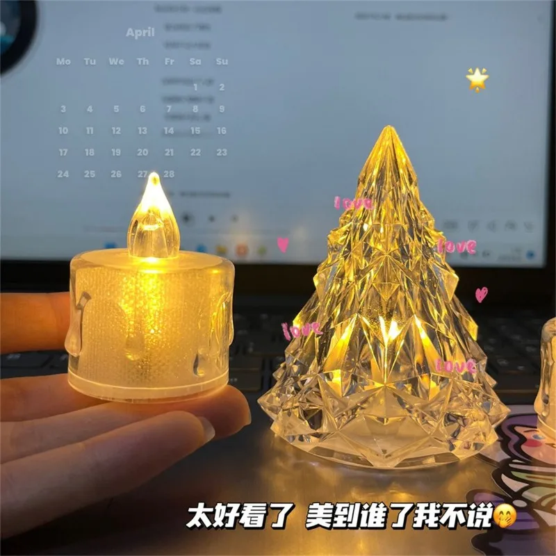 Transparent Mini Simulation Candle Iceberg Night Light Bedroom Desk Reading Eye Protection Warm Light Festival Atmosphere Decor