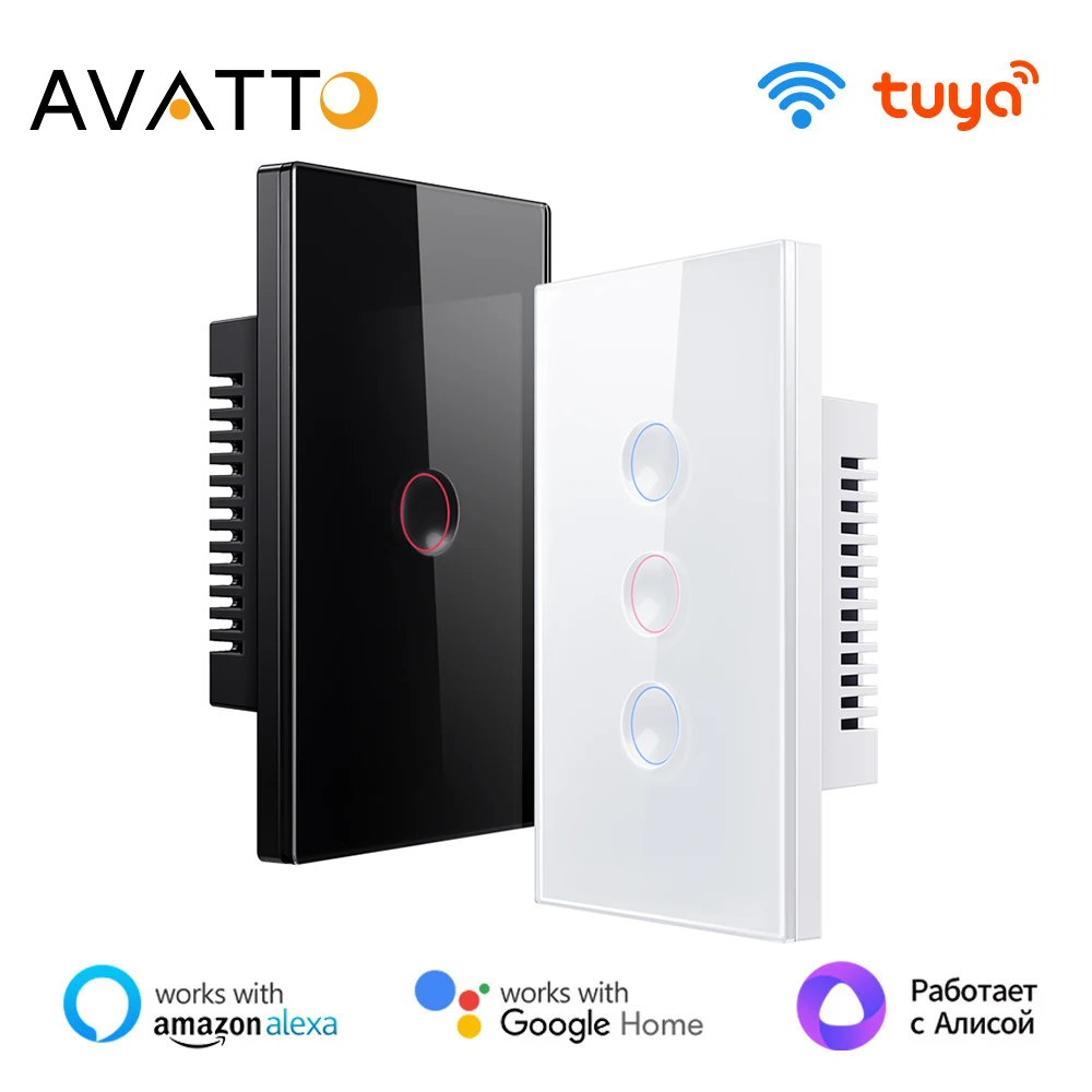 

Умный сенсорный выключатель AVATTO Tuya с Wi-Fi, 1/3/4 клавиш, рифленая кнопка, бытовой Беспроводной Выключатель, работает с Alexa,Google Home