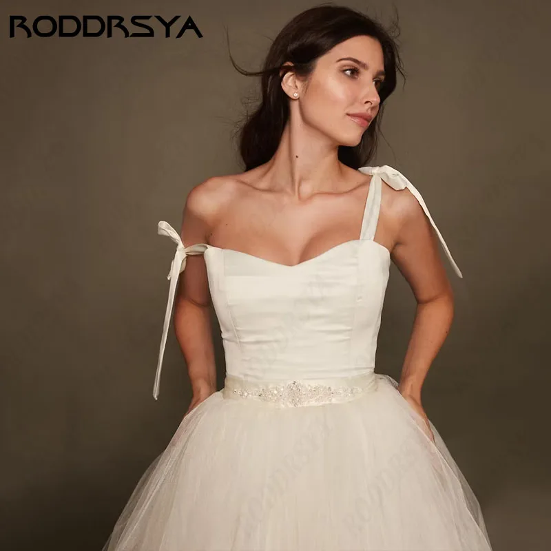 RODDRSYA Simple Tulle Civil Wedding Dress Belt Sweetheart Spaghetti Strap vestido de novia corto Lace Up Backless hochzeitskleid