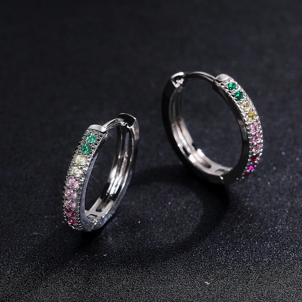 Colore scintillante zircone cubico rosa 100% vero argento Sterling 925 orecchino a cerchio di cristallo per le donne che fanno gioielli regalo di