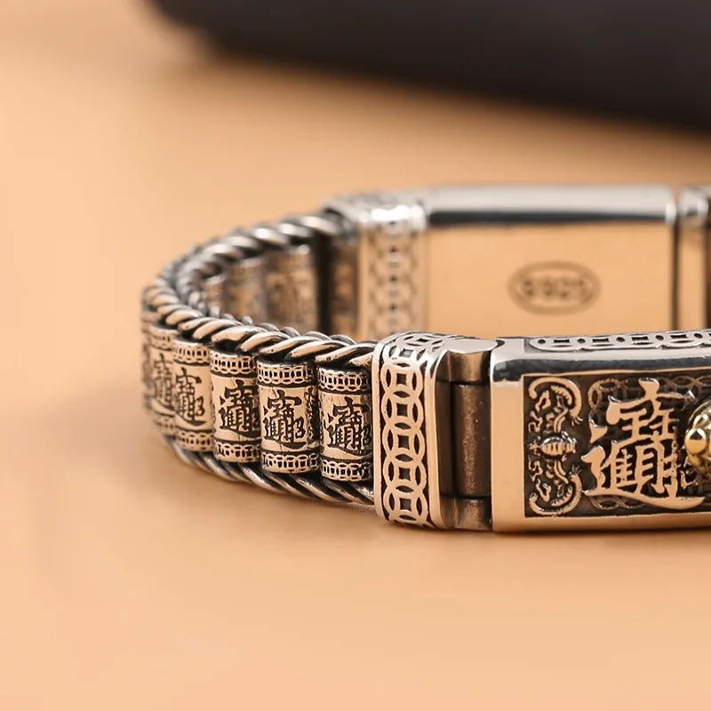 Handmade Creative Bracelets Men Lucky Buddhist Scripture Turn Beads Retro Six-character Mantra Personalized Fashion Jewelry Acce