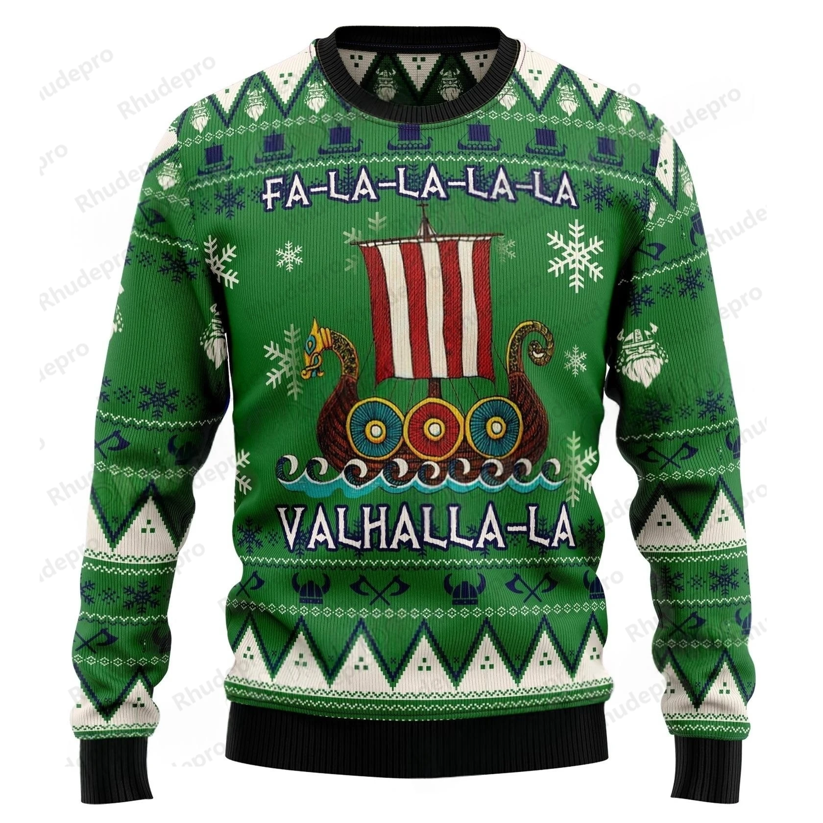 Autumn Winter Unisex Casual Knit Pullover Sweater Valhalla Fa-La-La-La 2027 Skulls 3D Printed Men's Ugly Christmas Sweater