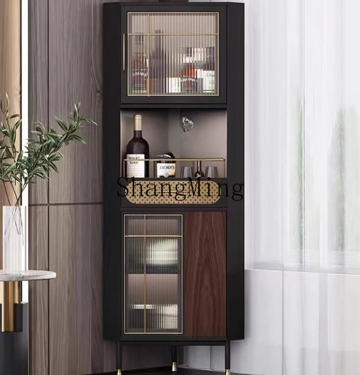 

LXY solid wood art wine cabinet modern simple living room triangular glass corner cabinet