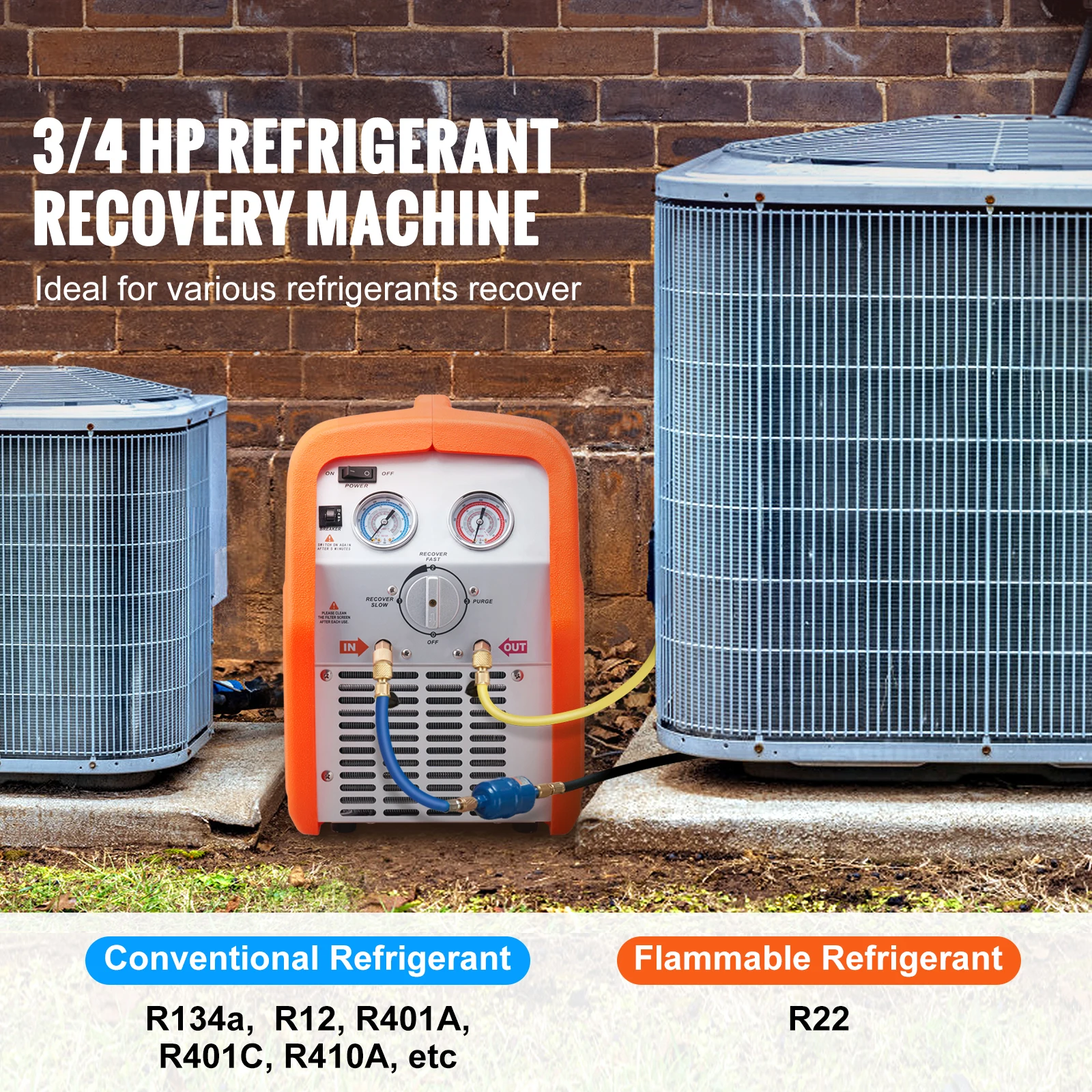 Portable 1HP/3/4 HP Refrigerant Recovery Machine - AC Recovery Machine120V Recovery Machine HVAC for Liquid Refrigerant